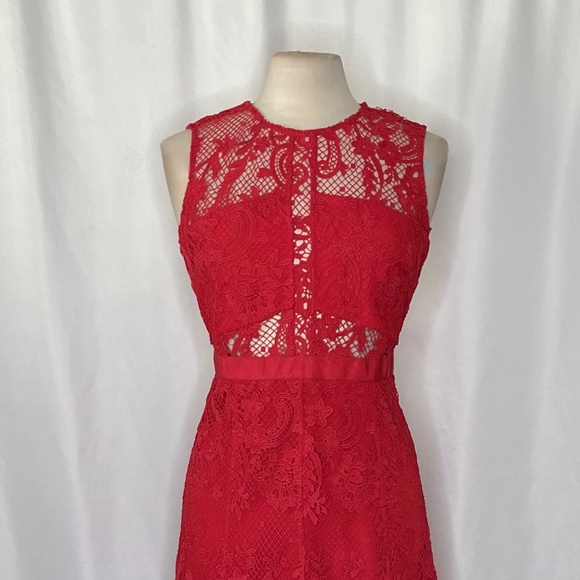 SELF-PORTRAIT Red Floral Lace High Neck Midi Dress Party Holidays Coquette 8 - Picture 4 of 16